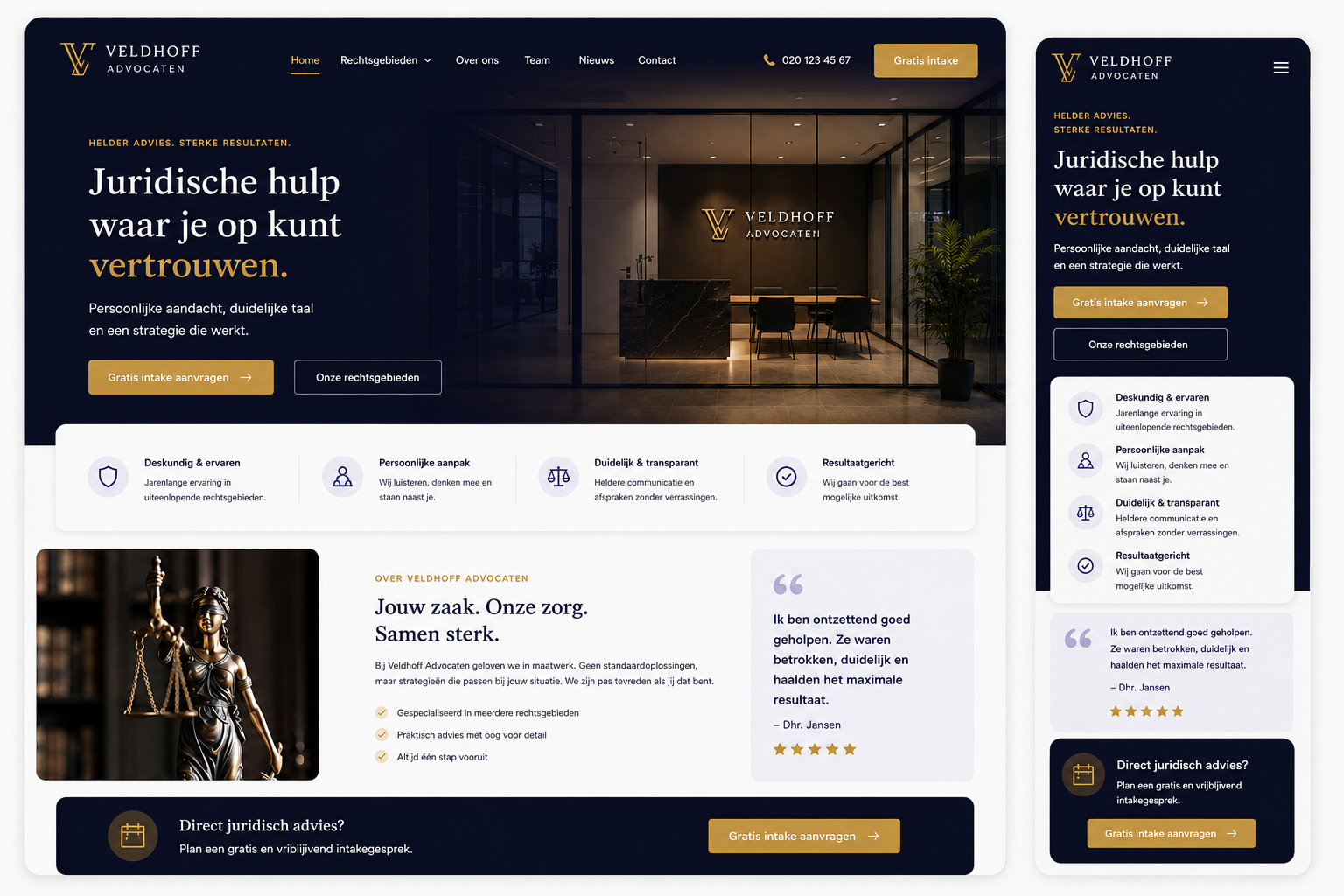 Website voorbeeld — Advocatenkantoor: Meer intake-aanvragen