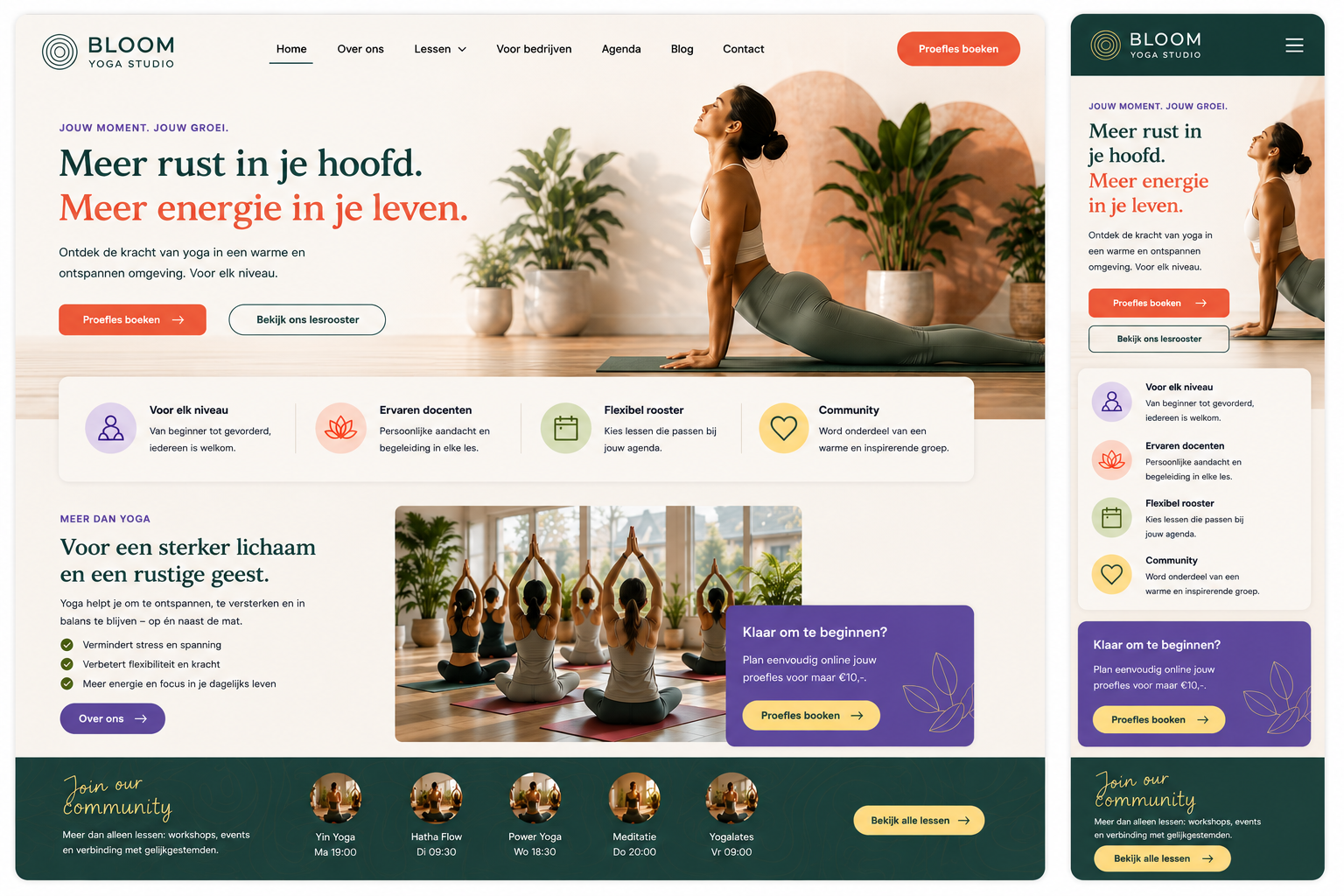 Website voorbeeld — Yogastudio: Meer proeflessen geboekt