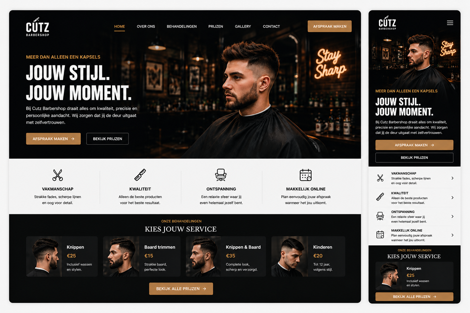 Website voorbeeld — Barbershop: Meer afspraken en walk-ins
