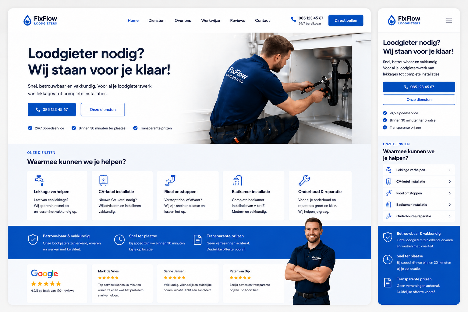 Website voorbeeld — Loodgieter: Meer spoedklussen uit de regio