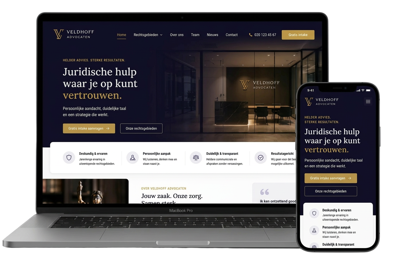 Voorbeeld van een professionele, conversiegerichte website voor een advocatenkantoor door WebKickStart