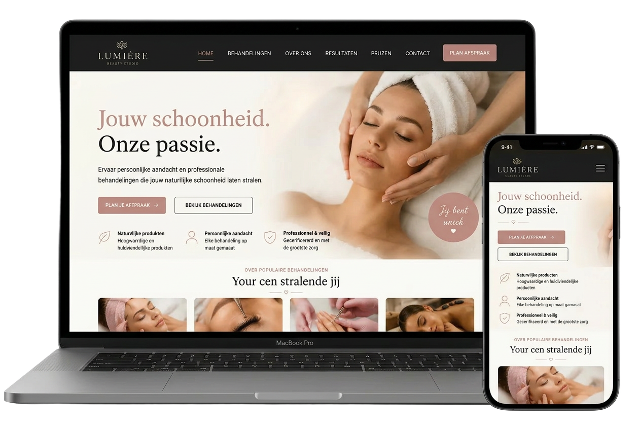 Voorbeeld van een professionele, conversiegerichte website voor een schoonheidssalon door WebKickStart