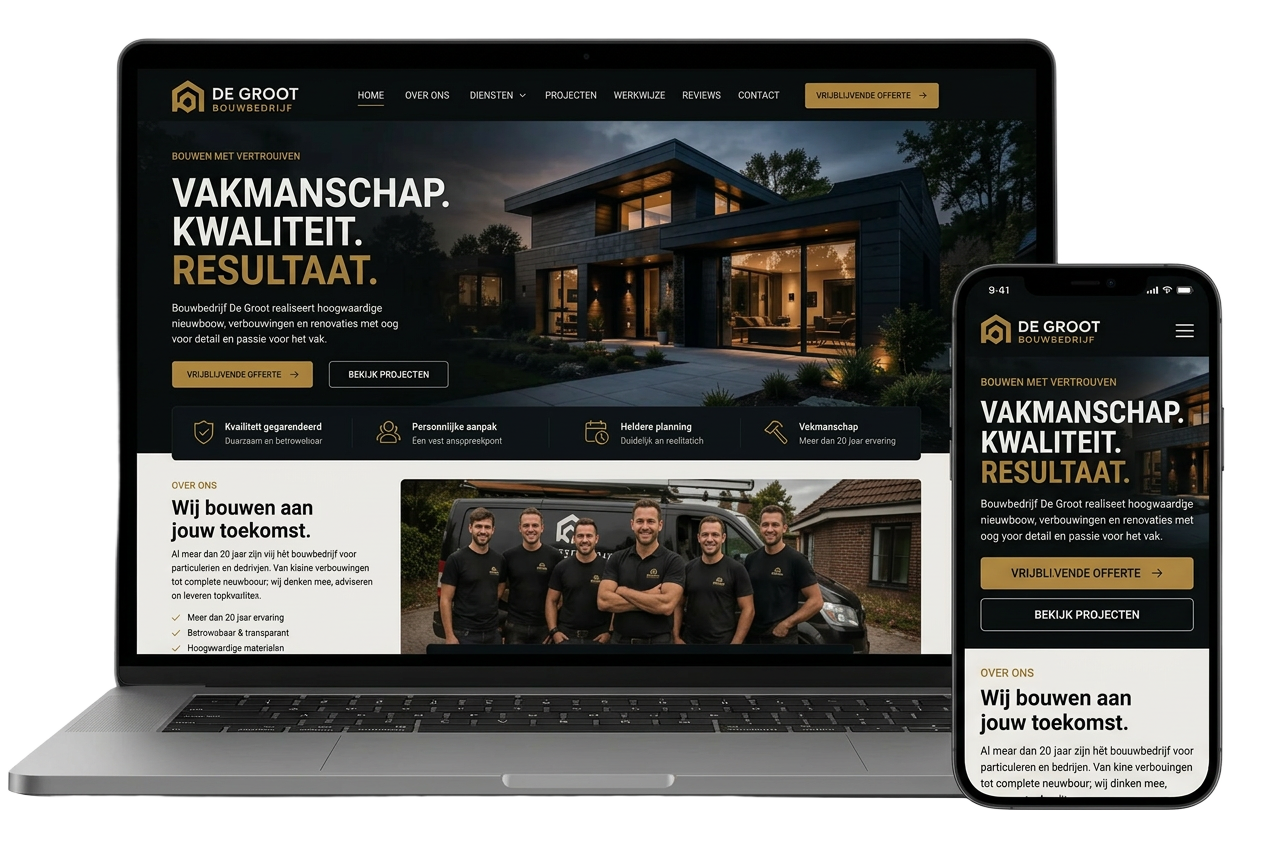 Voorbeeld van een professionele, conversiegerichte website voor een bouwbedrijf door WebKickStart