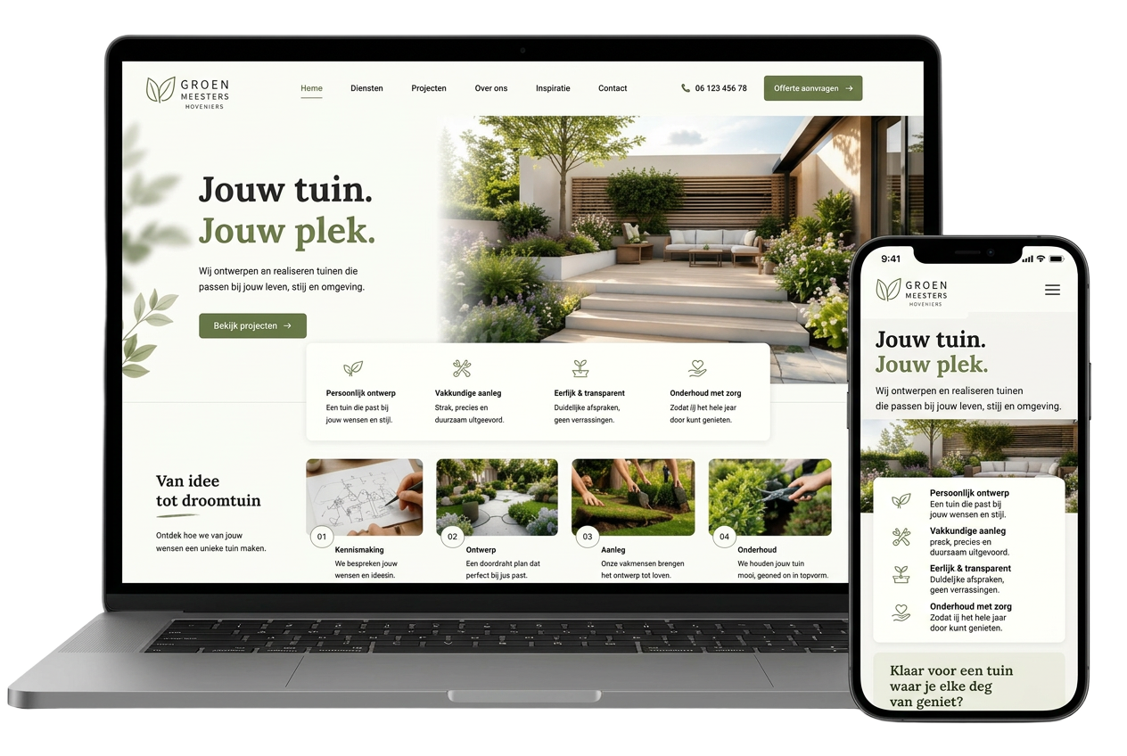 Voorbeeld van een professionele, conversiegerichte website voor een hovenier door WebKickStart