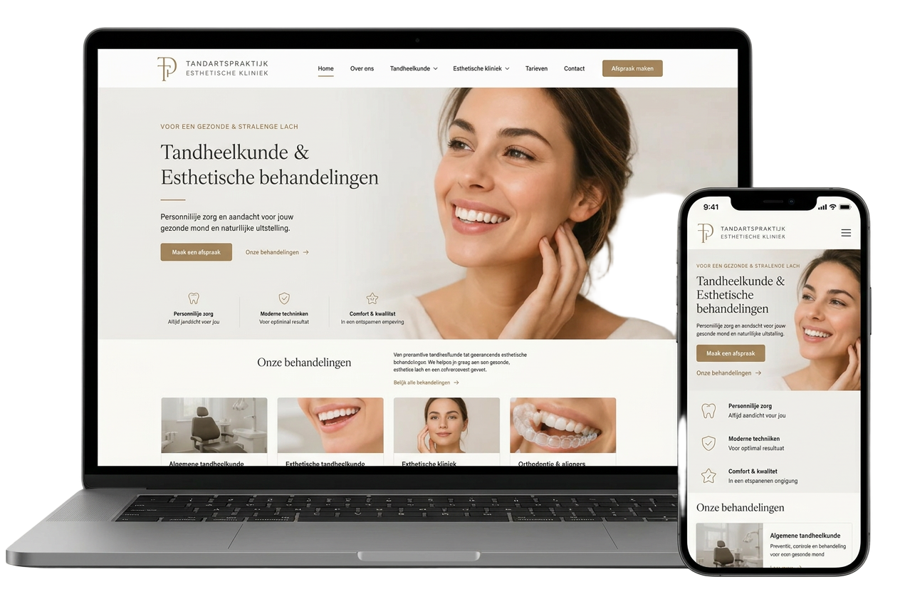 Voorbeeld van een professionele, conversiegerichte website voor een tandartspraktijk door WebKickStart