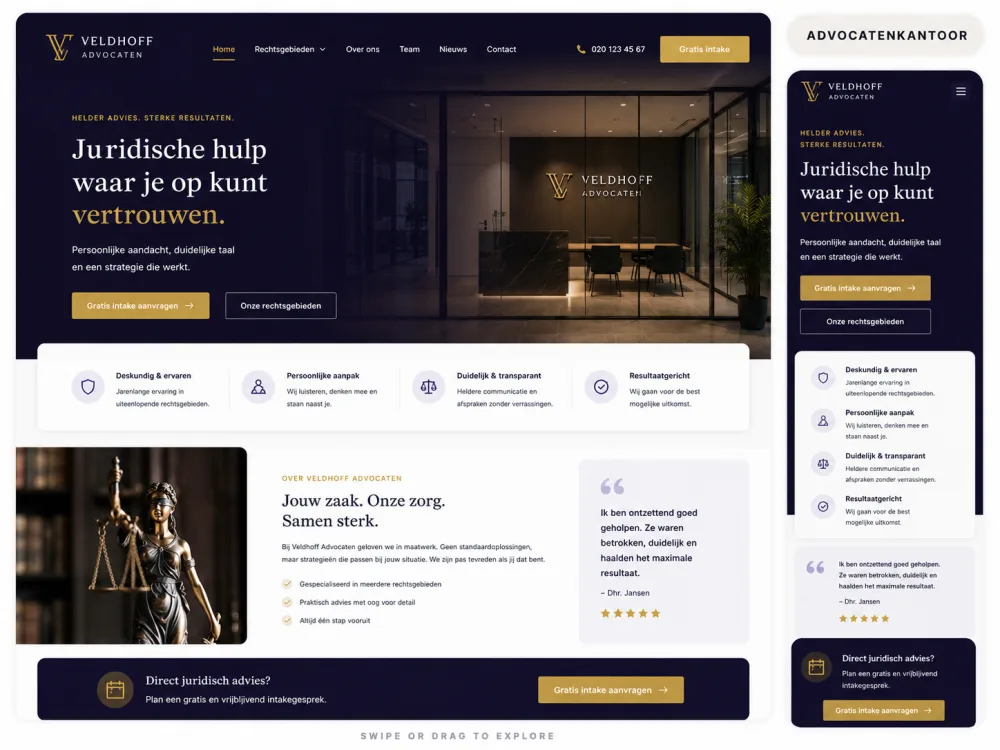 Website voorbeeld — Advocatenkantoor: Meer intake-aanvragen