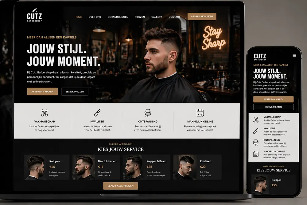 Website voorbeeld — Barbershop: Meer afspraken online