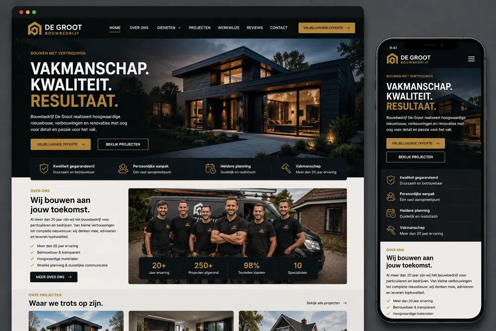 Website voorbeeld — Bouwbedrijf: Meer offerteaanvragen