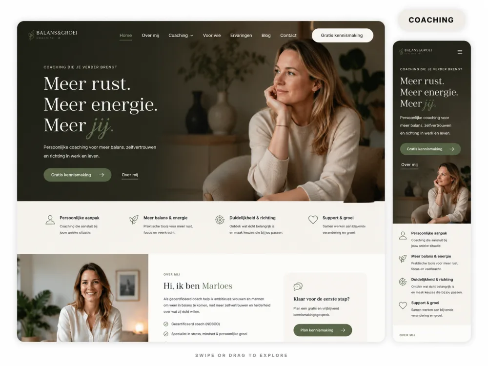 Website voorbeeld — Coachpraktijk: Meer kennismakingen