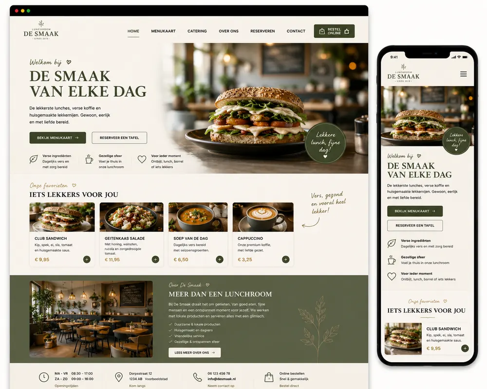 Website voorbeeld — Lunchroom: Meer reserveringen