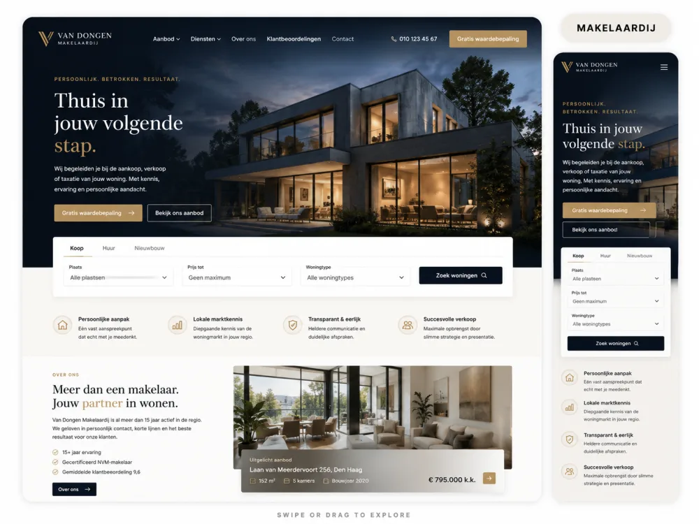 Website voorbeeld — Makelaardij: Meer waardebepalingen